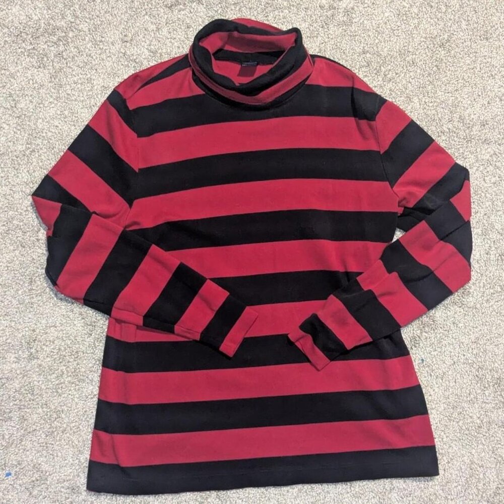 Lands' End Red and Navy Striped Turtleneck